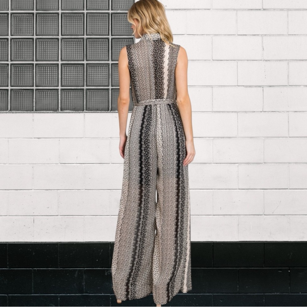 Printed Button Front Collared Sleeveless Belted J… - image 6